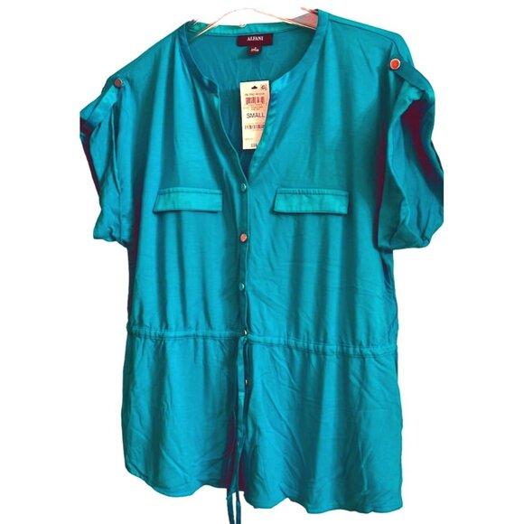 Alfani Women's Small Basic Classic Blouse Elastic Waistband Roll Sleeves - Picture 3 of 9